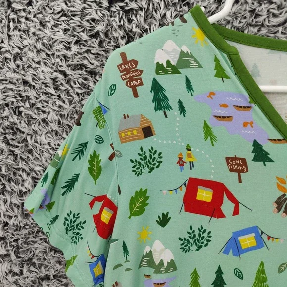 Little Sleepies Women Happy Camper Gorpcore Bamboo Henley Pajama Top Small Green - Picture 10 of 16